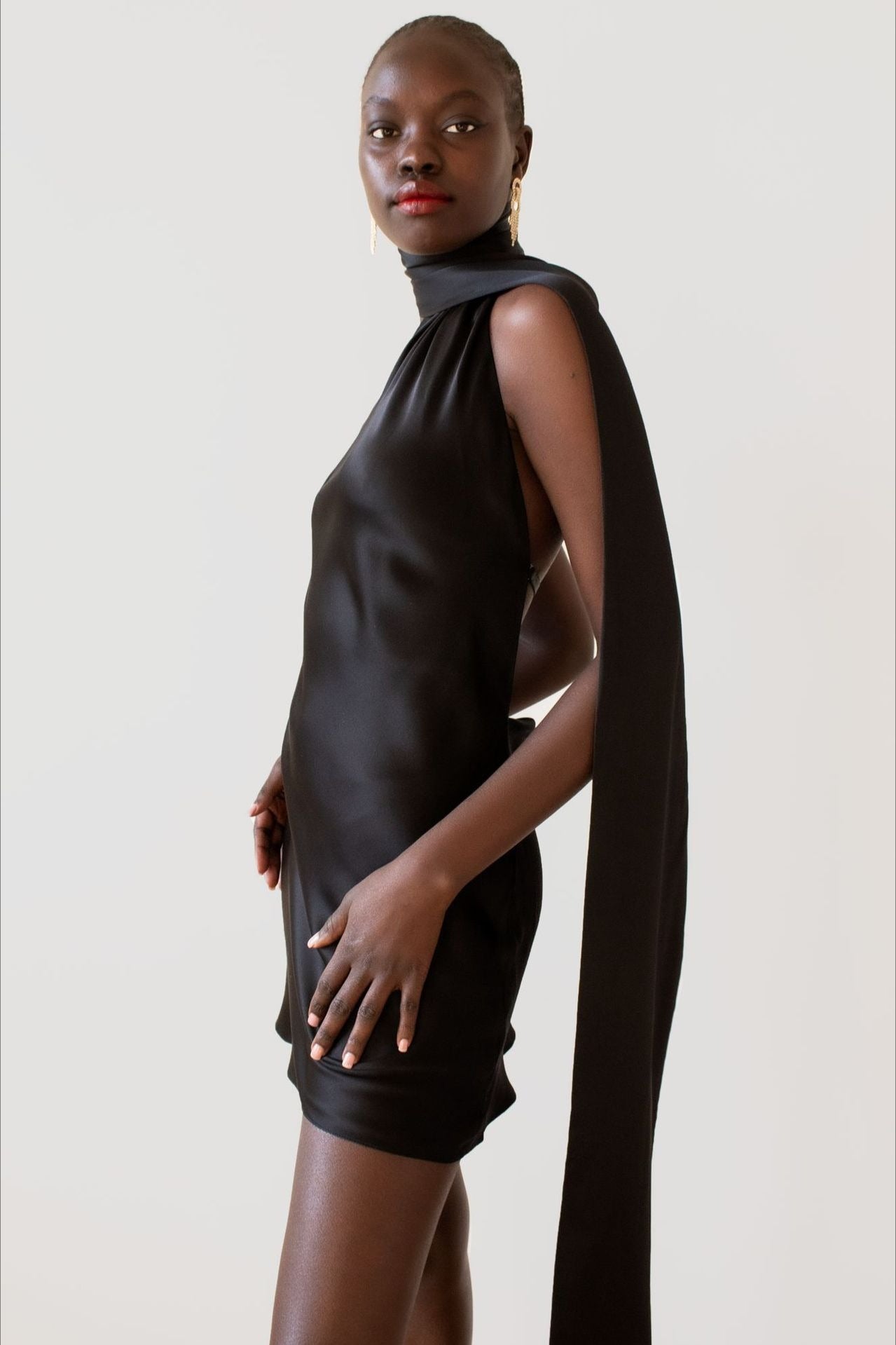 Satin Backless Adjustable Halter Mini Sexy Silk Dress