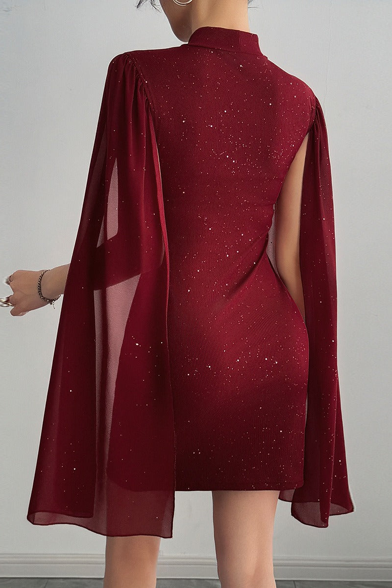 Slim Rhinestone Paneled Crew Neck Cocktail Dress