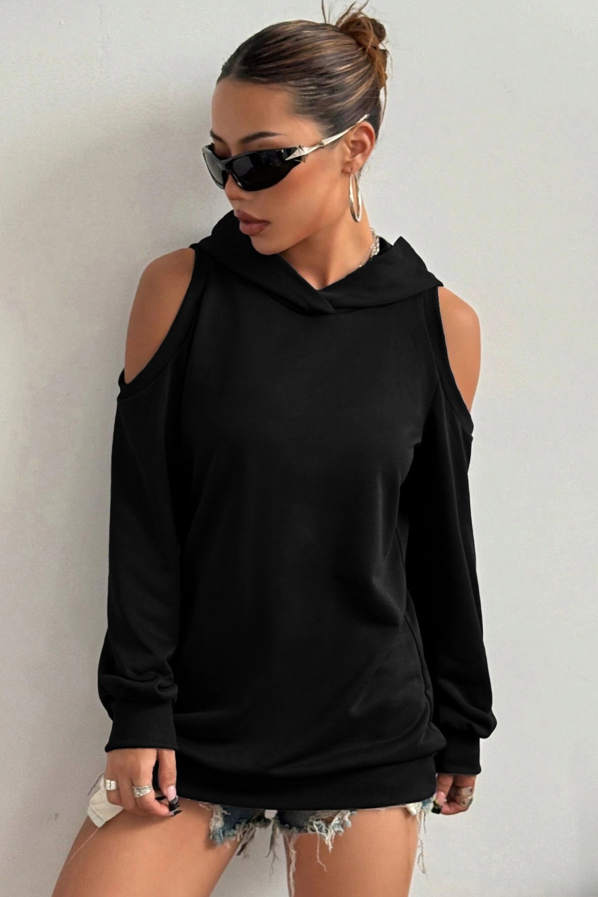 Trendy Off-Shoulder Hooded Hoodie
