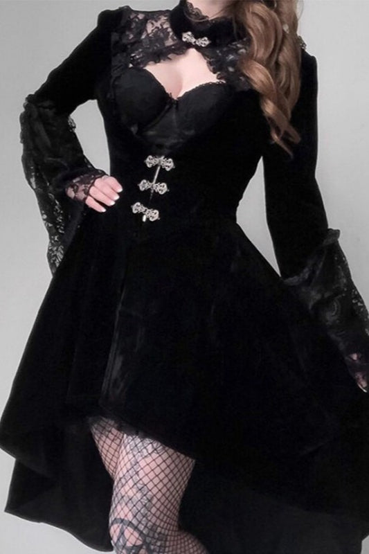 Gothic Lace Cutout Lantern Sleeve Dress
