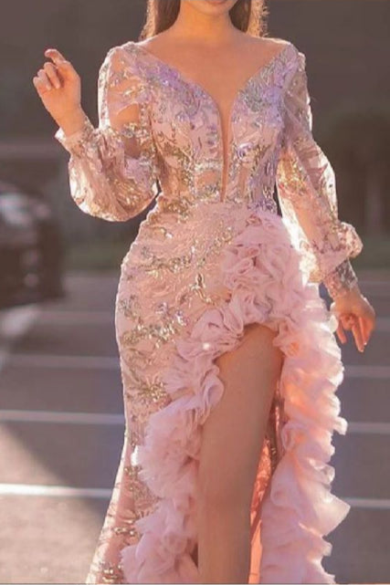 Sheer Train Maxi Party Dress