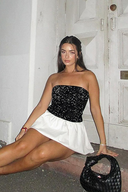 Sexy Off Shoulder Strapless Mini Sequin Sequin Dress