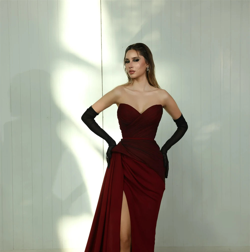 Burgundy Jersey Mermaid Prom Dress