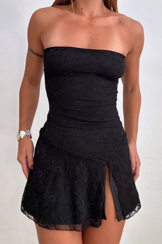 Lace Panel Strapless Mini Party Dress