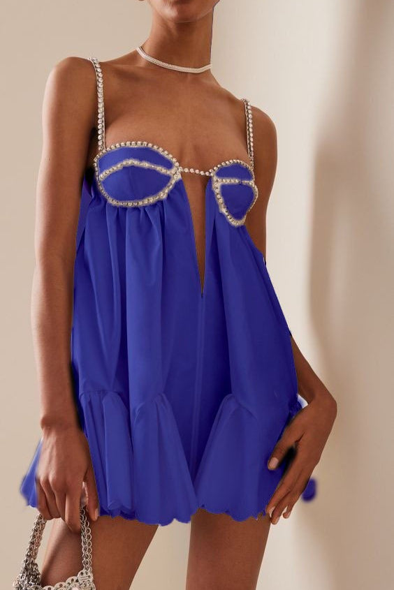 Pleated Rhinestone Cami Mini Dress