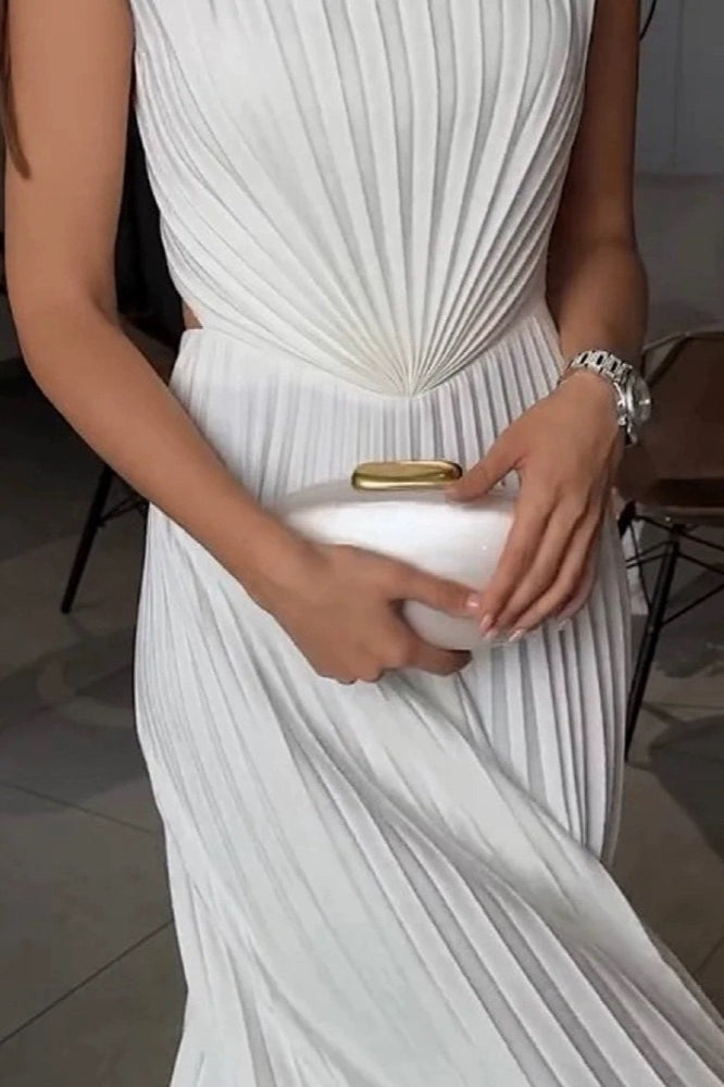 Sexy Elegant Solid Pleated Flared Formal Dress