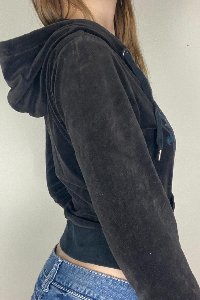 Printed Rhinestone Zip-Up Hoodie