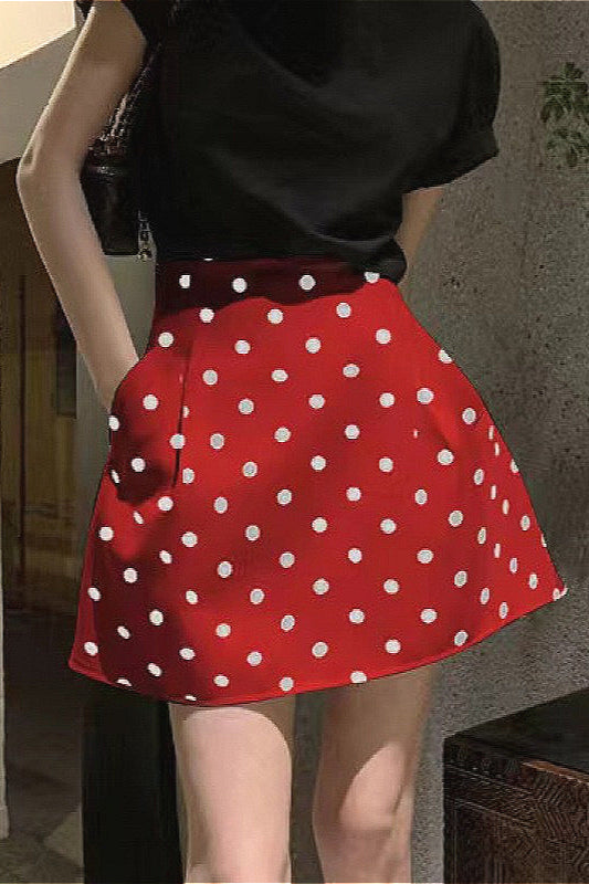 French Style High-Waisted Polka Dot Mini Skirt