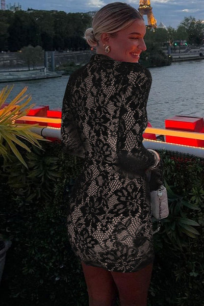 Hollow Out Flare Sleeve Lace Dress