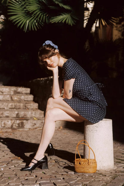 Polka Dot V Neck Mini Work Dress