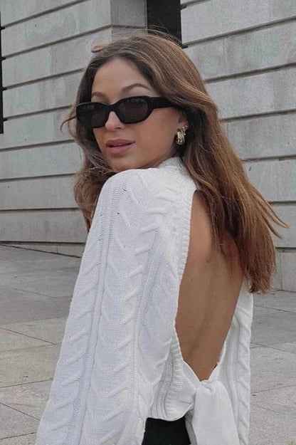 Backless Tie Back Knit Sweater