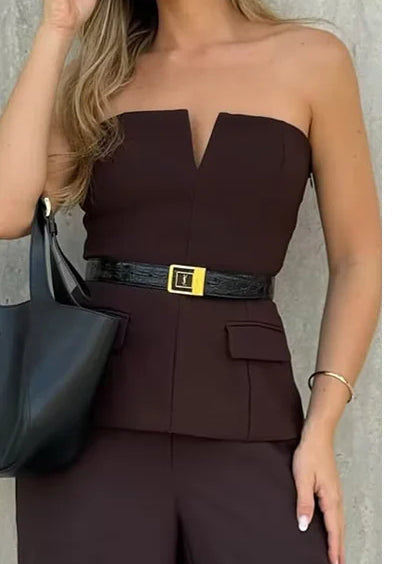 Basic Office Lady Solid Strapless