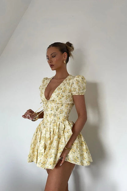 Ruffled V-Neck Floral Dress