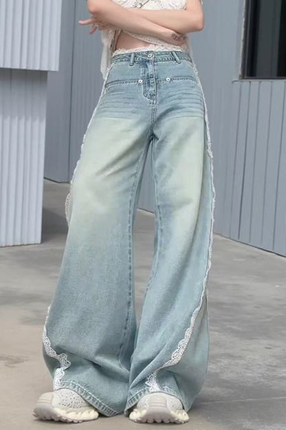 Blue Lace Baggy Y2K Jeans