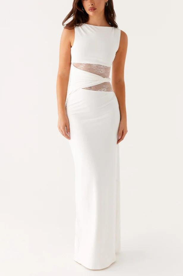 Slim Sheer Lace Paneled Maxi Lace Dress