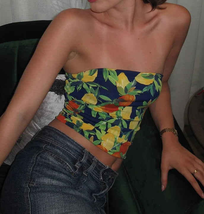 Flower Print Slim Tank Strapless