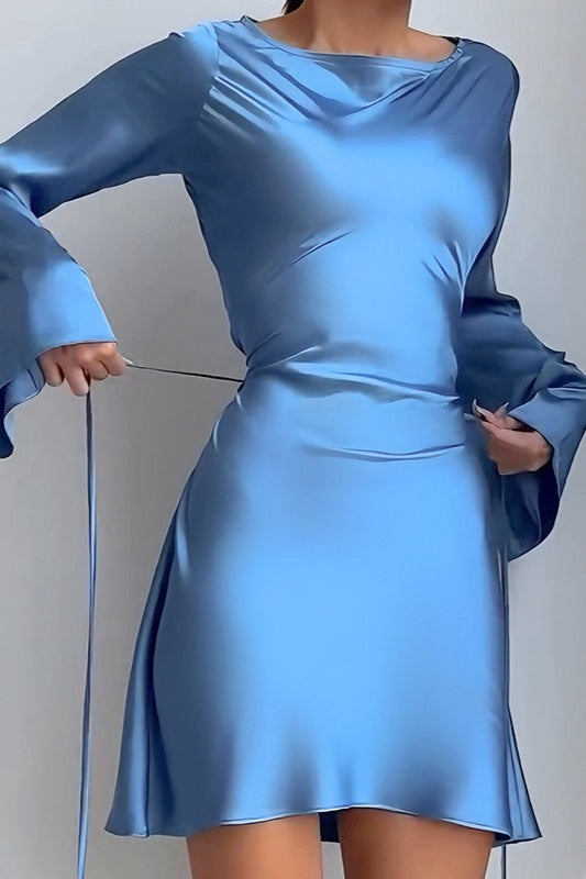 Elegant Satin Waist Tie Slim Bodycon Cocktail Cocktail Dress