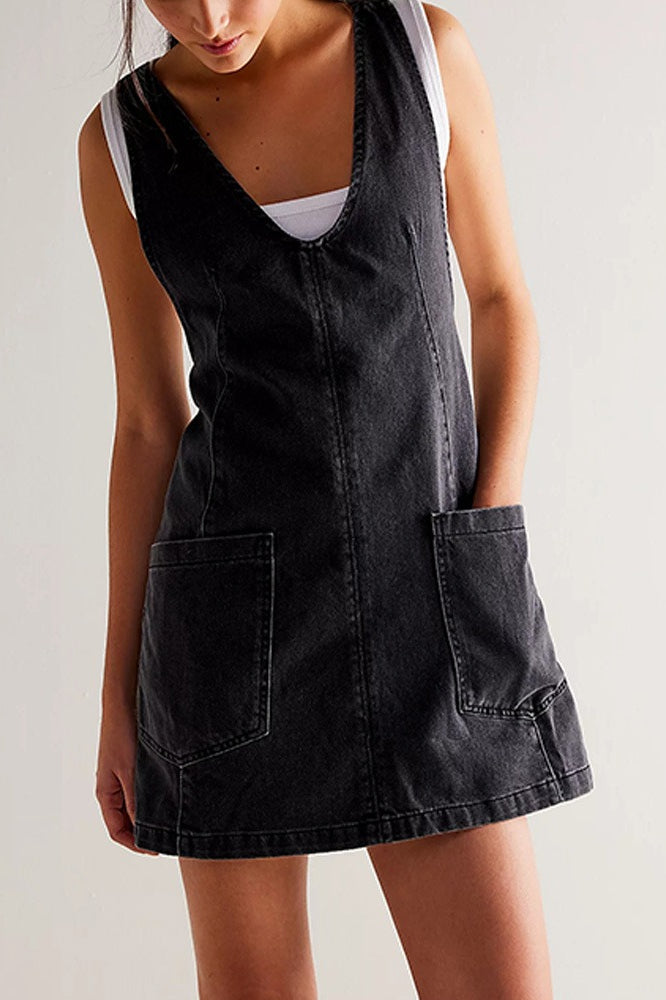 Mini Suspender Denim Dress