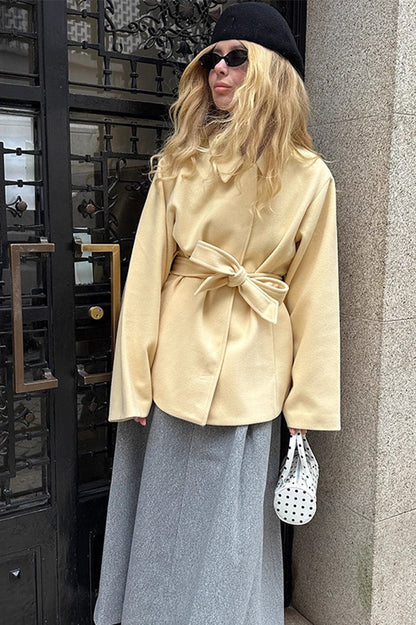 Belted Solid Wool Midi Coat
