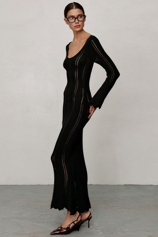 U Neck Long Sleeve Knit Work Dress