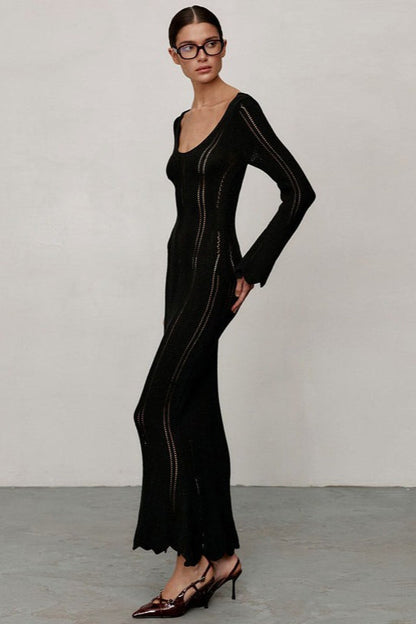 U Neck Long Sleeve Knit Work Dress