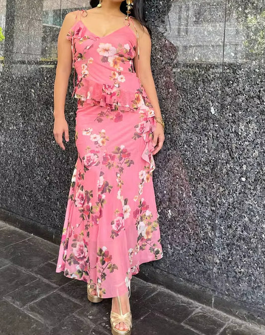 Summer Flowers Asymmetry Midi Dress