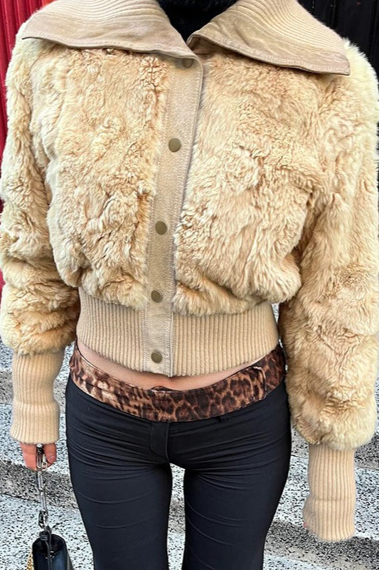 Faux Fur Patchwork Collar Coat