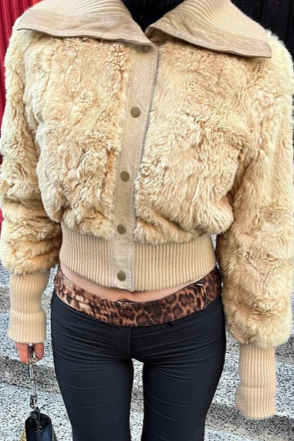 Faux Fur Patchwork Collar Coat