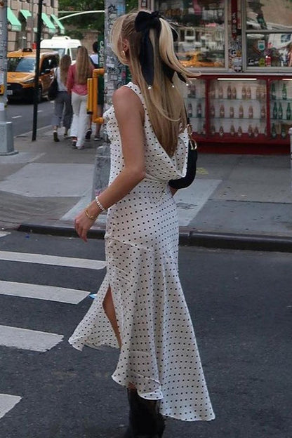 Polka Dot Draped Slip Dress