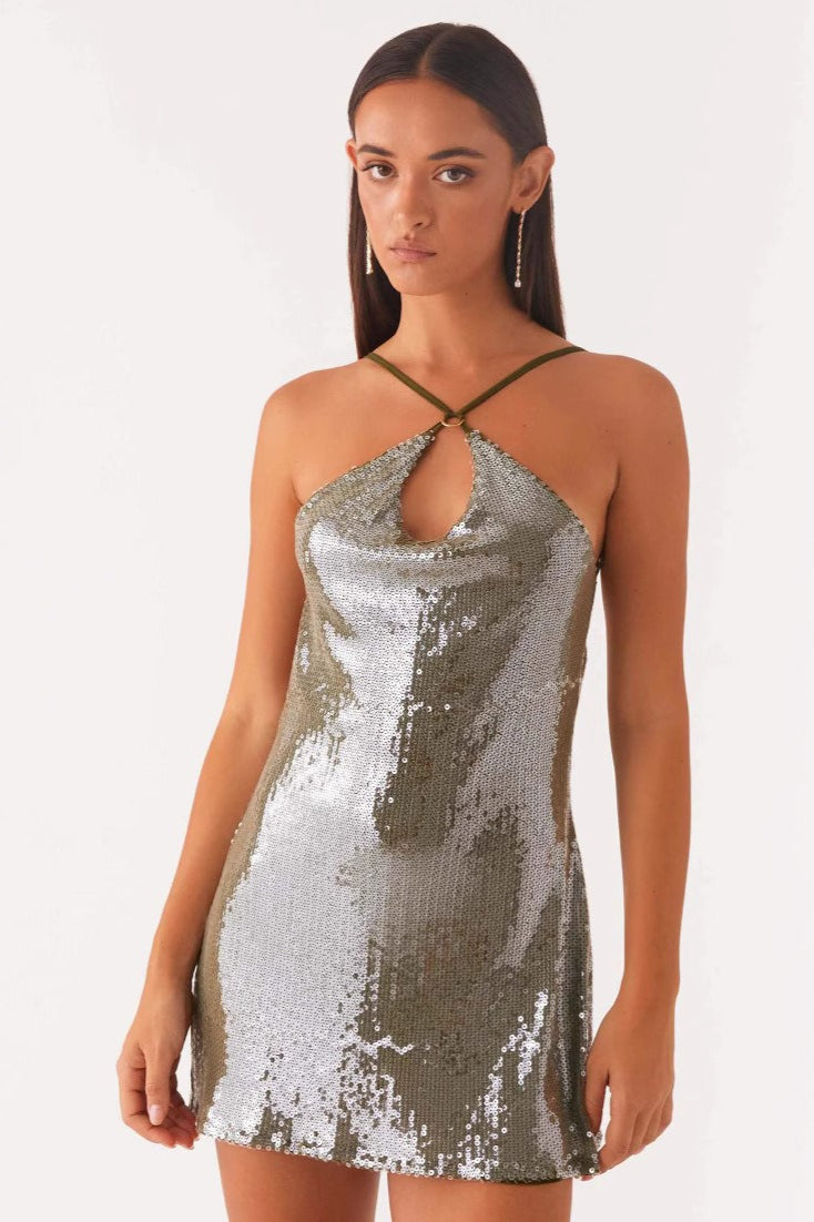 Sexy Halter Backless Sleeveless Sequin Dress