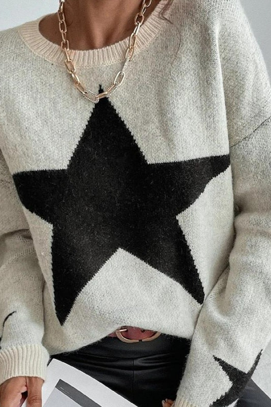 Ribbed Printed Knit Sweater