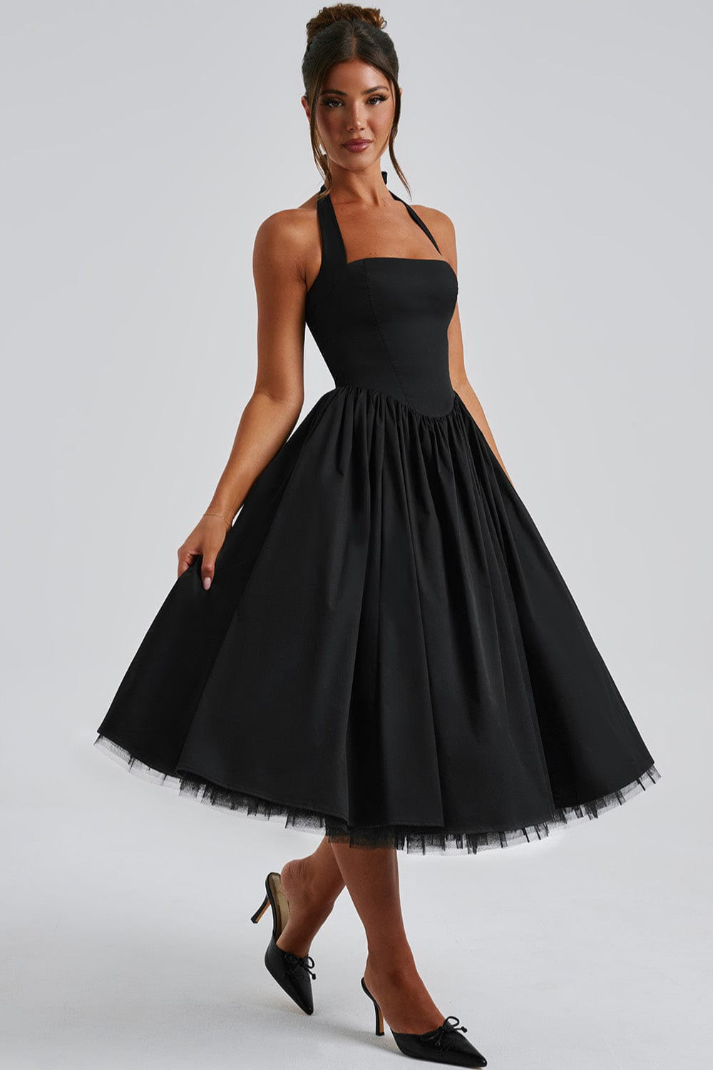 Tie-Waist Puff Party Dress