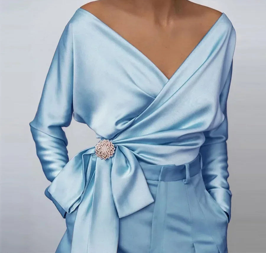 Long-sleeved Slash Neck Off Shoulder Blouse