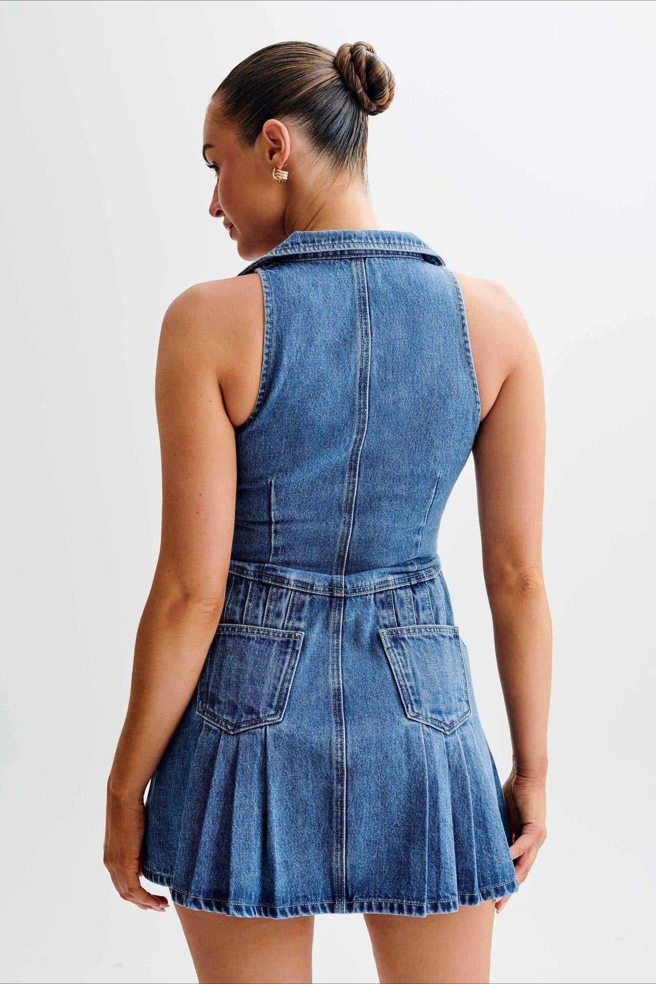 Sleeveless Halter Denim Dress