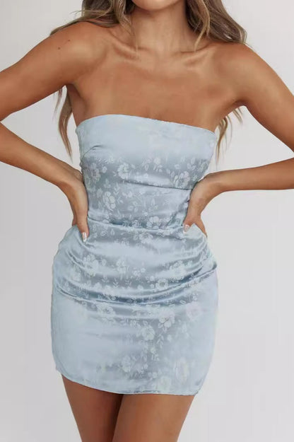 Sleeveless Satin Floral Bodycon Silk Dress