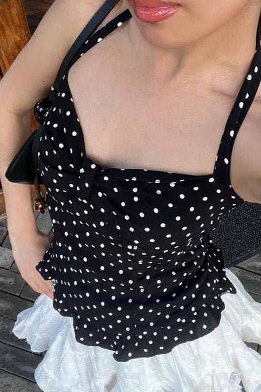 Retro Polka Dot Halter Cami Blouse