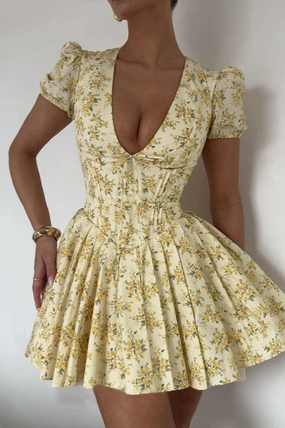 Ruffled V-Neck Floral Dress