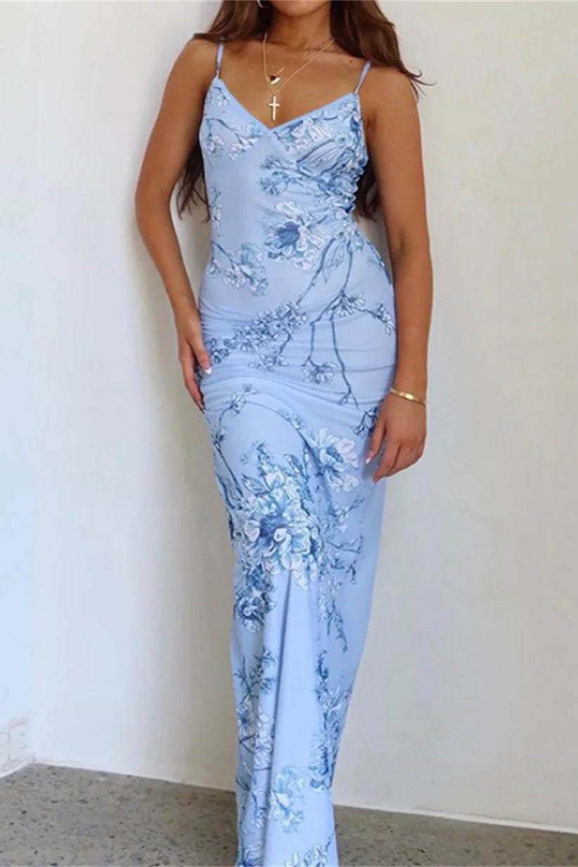 Printed V Neck Bodycon Slip Dress