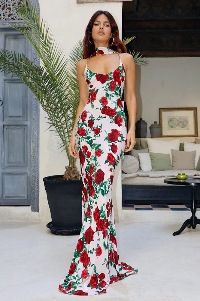 Floral Plunge Low Back Slip Dress