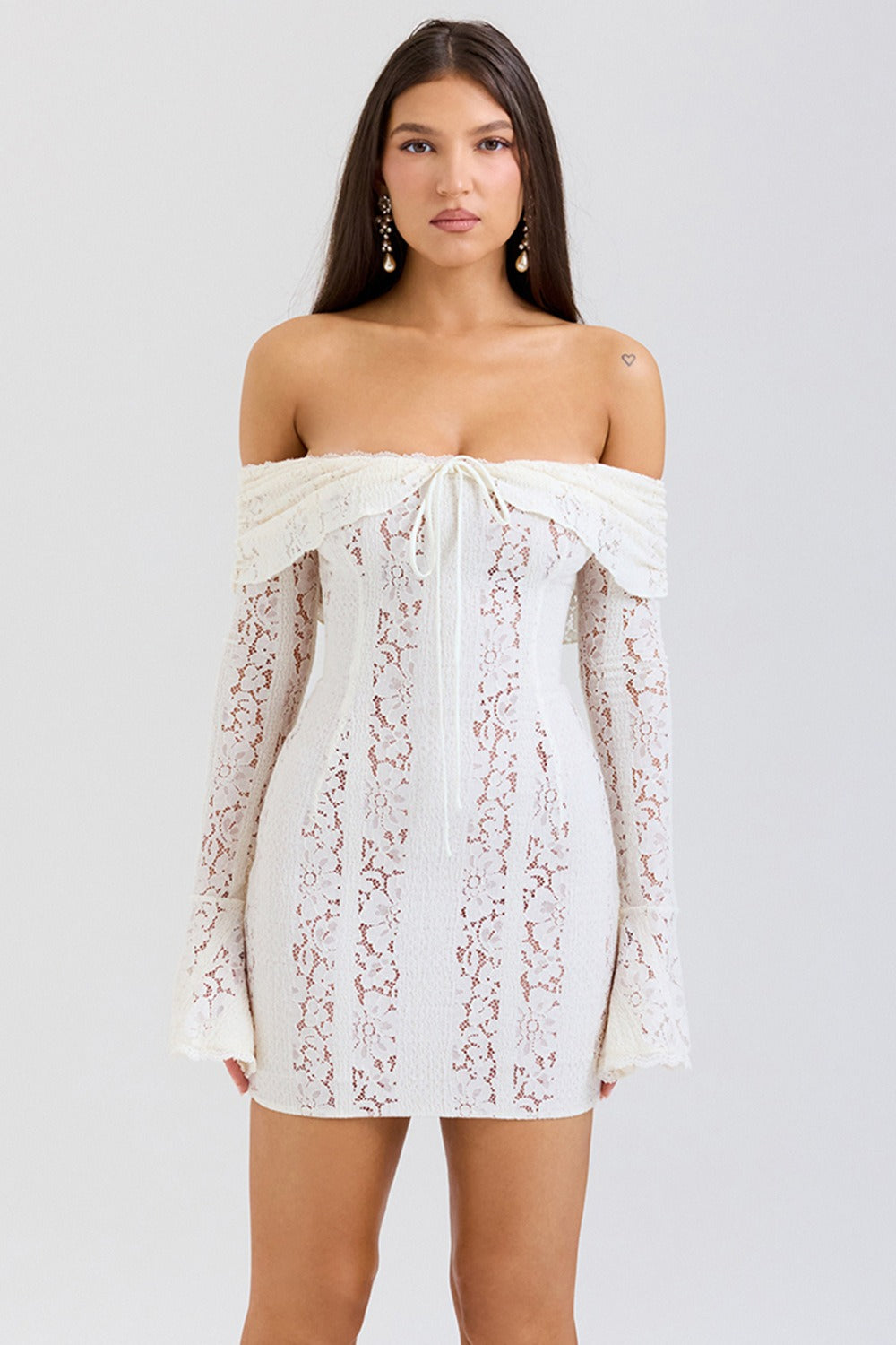 Sexy Off Shoulder Waist Tie Lace Dress