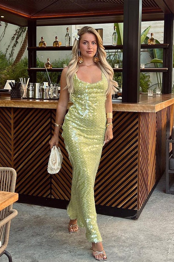 Sequin Spaghetti Strap Backless Bodycon Sequin Dress