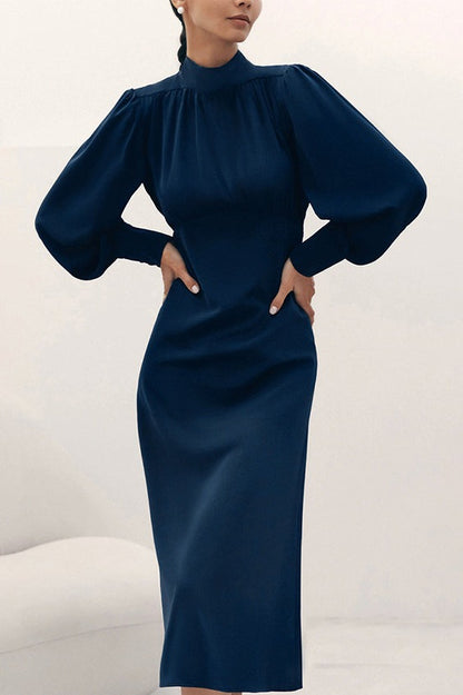 Elegant High Neck Long Sleeve High Waist Cocktail Dress