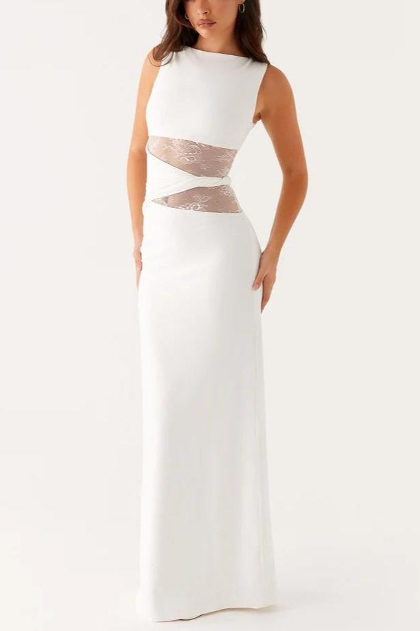 Slim Sheer Lace Paneled Maxi Lace Dress