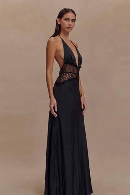 Sexy Lace V Neck Backless Cami Long Formal Dress