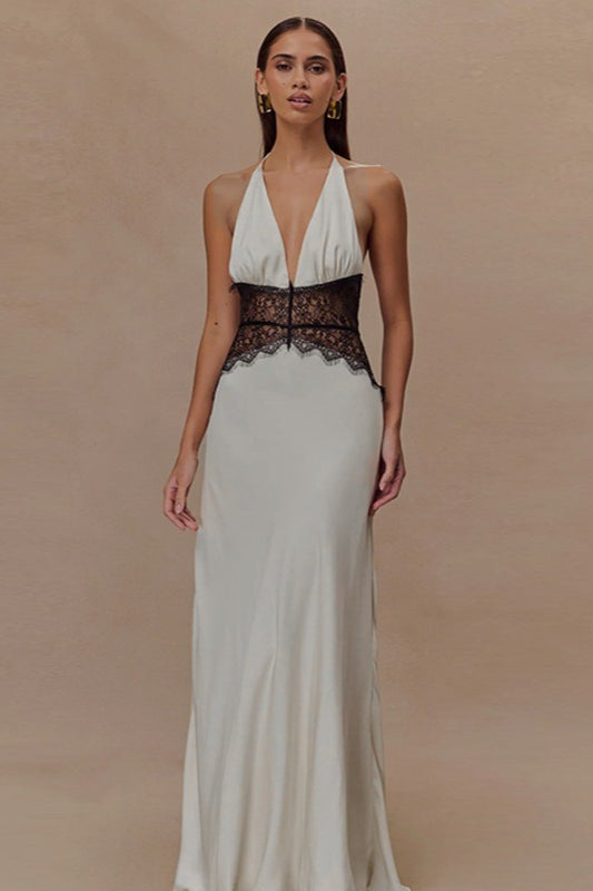 Sexy Lace V Neck Backless Cami Long Formal Dress