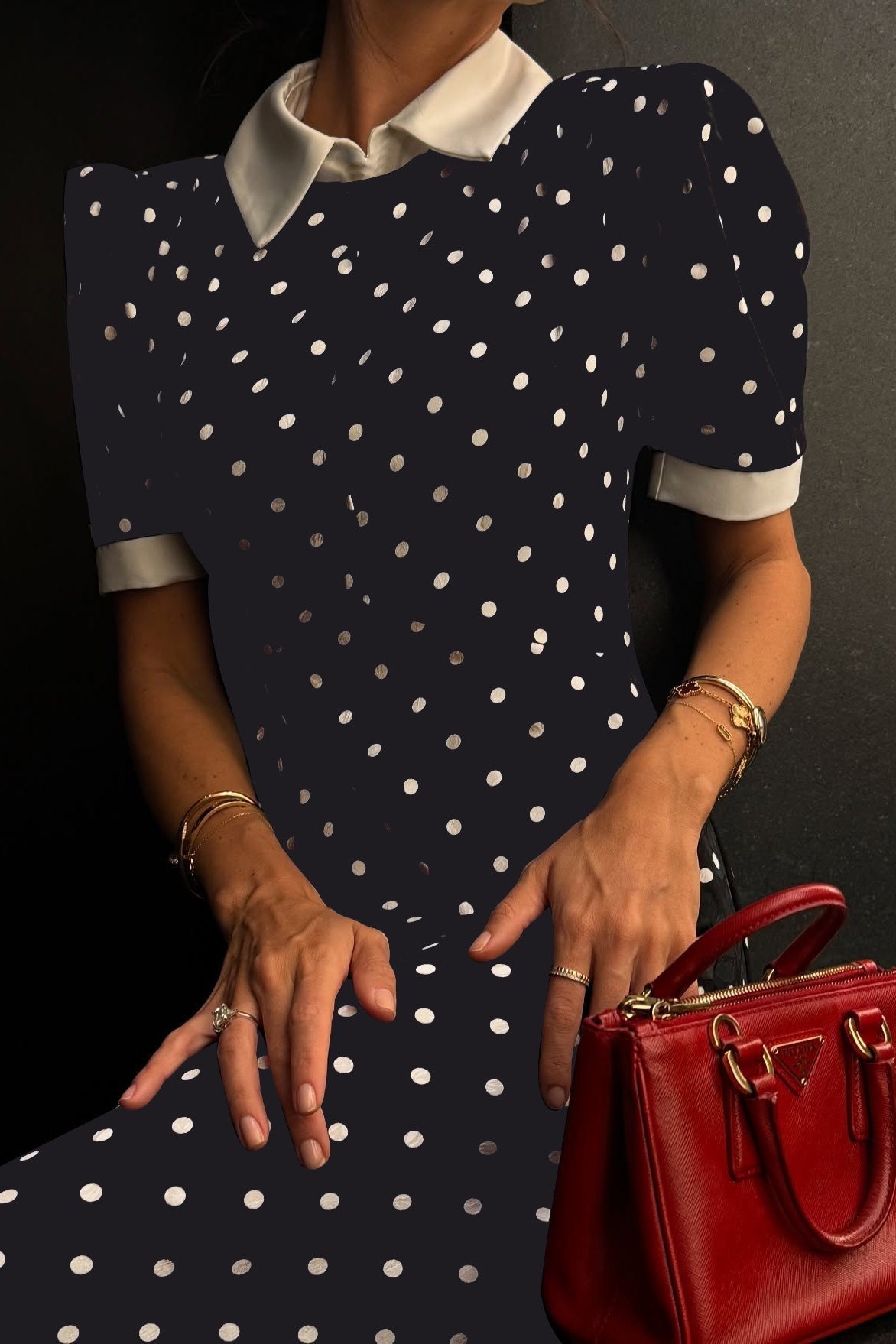 Polka Dot Color Block Waist Cinching Maxi Dress