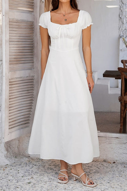 Ruched Puff Sleeve Maxi Work Dress