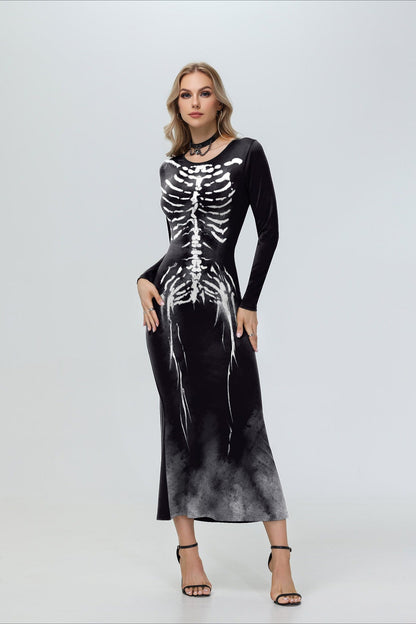 Skeleton Print Halloween Maxi Dress