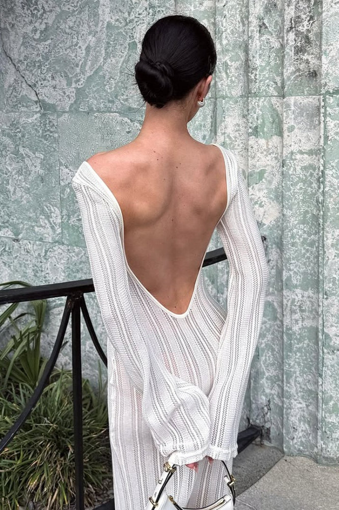 Sexy Fitted Backless Cut Out Flared Sleeve Sweater Dress