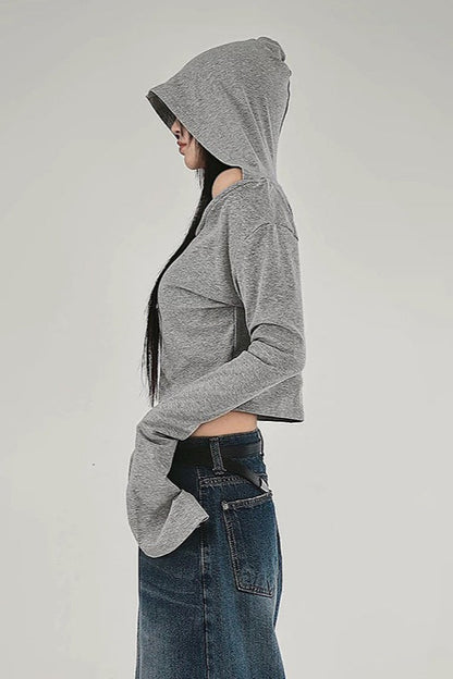 Grey Off-Shoulder Hoodie